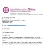 Letter to Rt Hon Nadine Dorries from Industrial Communities Alliance – Lottery Funding