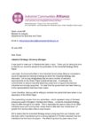 Letter from Cllr Keith Cunliffe (Chair of Industrial Communities Alliance) to Sarah Jones MP (Department for Business and Trade) on Industrial Strategy