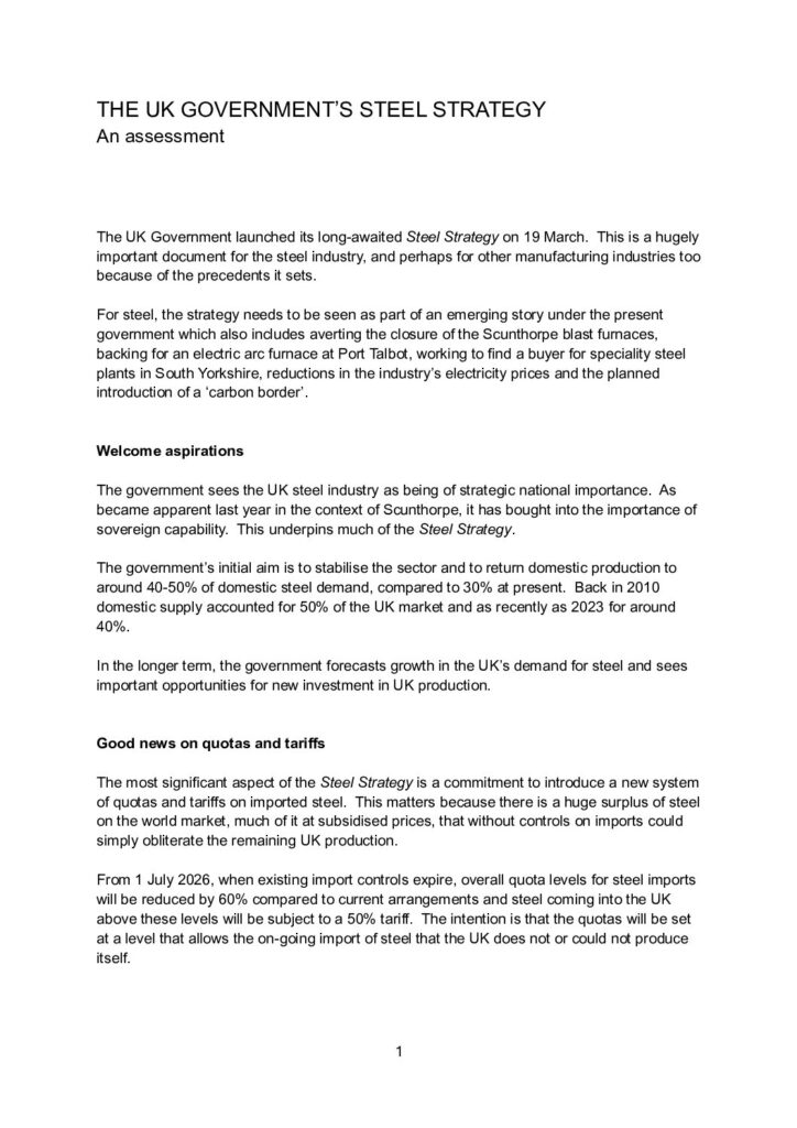 The UK Government’s Steel Strategy – assessment